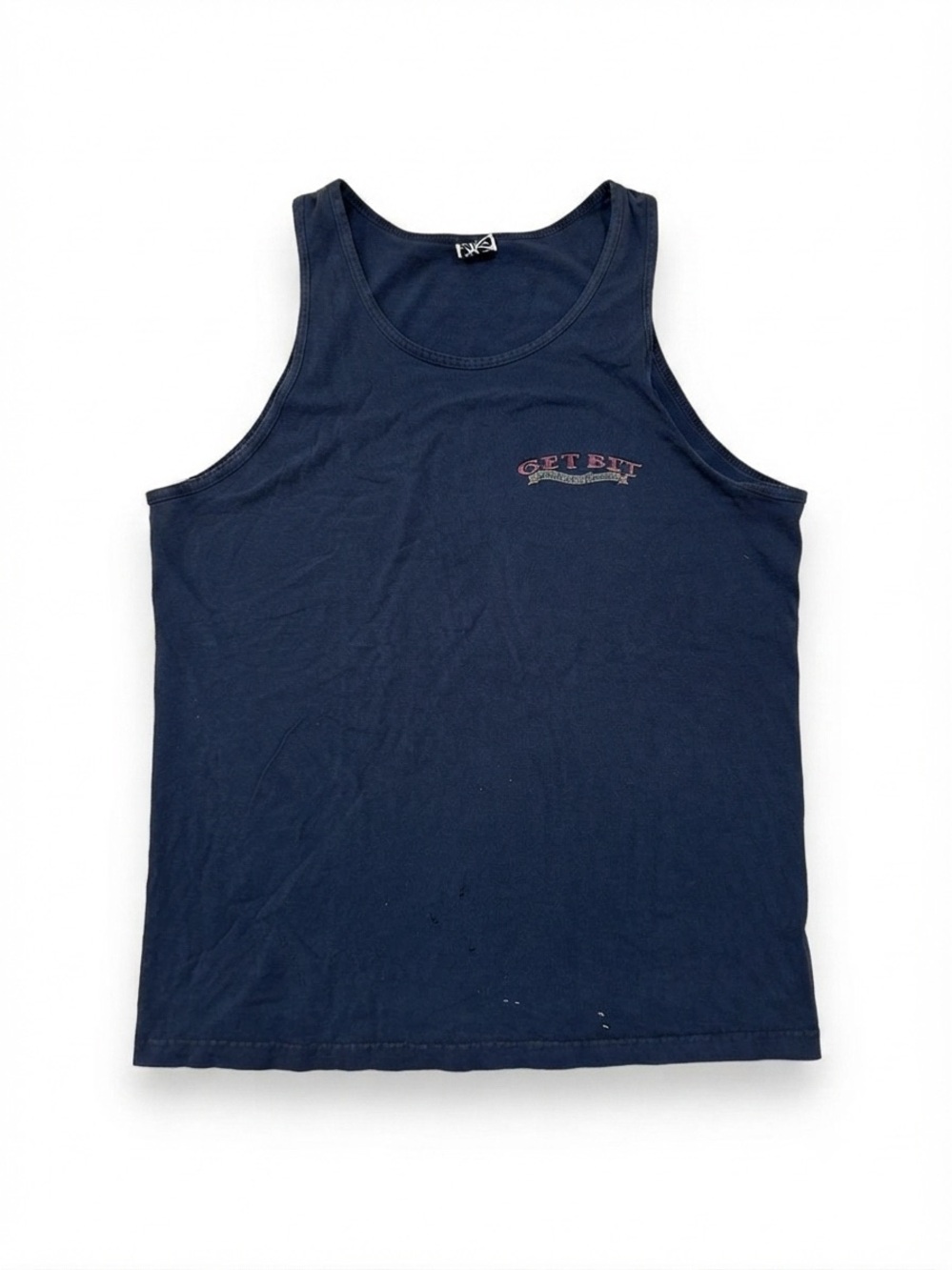 Get Bit Bluewater Hunters Tank Top Large Navy Blue Skull Marlin Shark USA Made